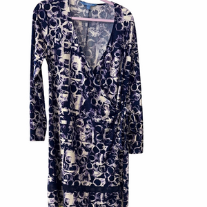 Simply Vera Vera Wang Purple &White Patterned faux wrap Dress L